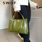 Women Oilskin Shoulder Bag Soft Leather Big Bag Casual Satchel Sac Bolsa