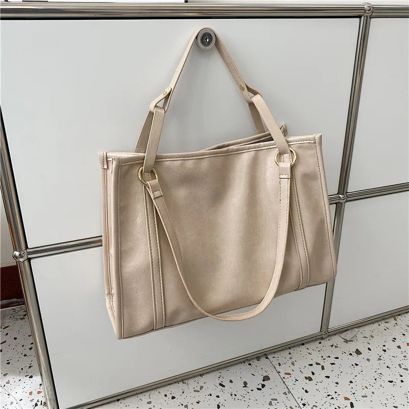 Women Oilskin Shoulder Bag Soft Leather Big Bag Casual Satchel Sac Bolsa