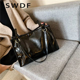 Women Oilskin Shoulder Bag Soft Leather Big Bag Casual Satchel Sac Bolsa
