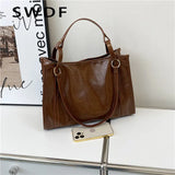Women Oilskin Shoulder Bag Soft Leather Big Bag Casual Satchel Sac Bolsa