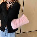 Plush Shoulder Handbag Chain Winter Bag Women Shoulder Bag