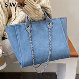 Canvas Chain Messenger Bag Women's Casual Shoulder Handbag
