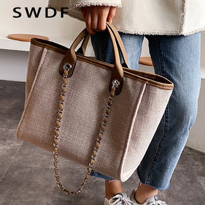 Canvas Chain Messenger Bag Women's Casual Shoulder Handbag