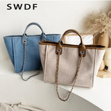 Canvas Chain Messenger Bag Women's Casual Shoulder Handbag