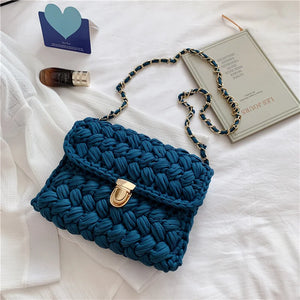Hand Woven Shoulder Bag Strip Thread Hook Knitted Casual Bag