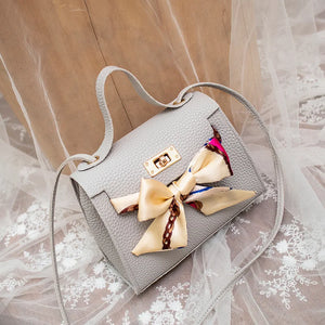PU Leather Lychee Pattern Bow Shoulder Bag