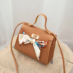 Women's PU Leather Shoulder Bag with Bow Detail