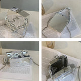 Women's Metal One Shoulder Messenger Bag Solid PU Chain Handbag