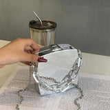 Women's Metal One Shoulder Messenger Bag Solid PU Chain Handbag