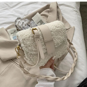 Plush Shoulder Bag Weave Shoulder Strap Messenger Bag