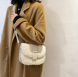 Plush Shoulder Bag Weave Shoulder Strap Messenger Bag