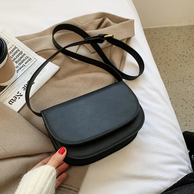 Small PU Leather Saddle Bag for Women Crossbody Shoulder Chest Handbag