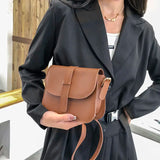 Saddle Shoulder Bags Women Solid Basic PU Leather Handbags