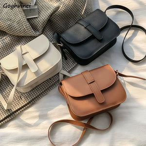 Saddle Shoulder Bags Women Solid Basic PU Leather Handbags