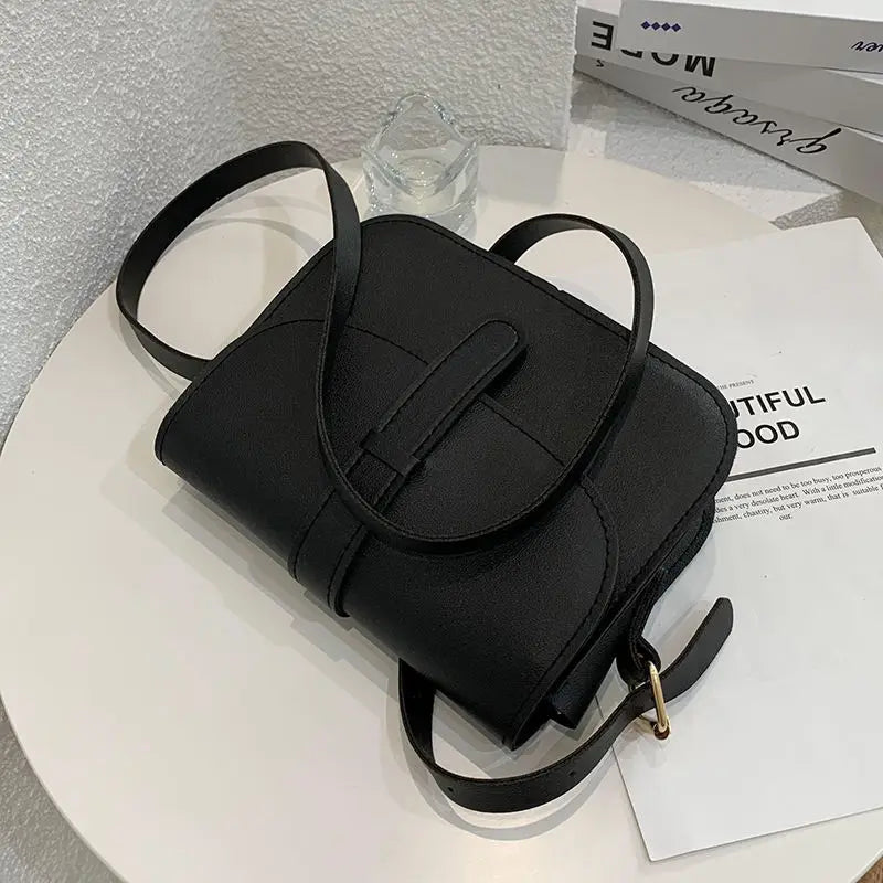 Saddle Shoulder Bags Women Solid Basic PU Leather Handbags