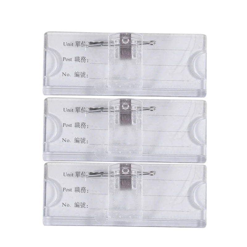 3 Pcs Clear Hard Plastic Name Tag Holder with Clip