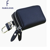 Saffiano Leather Car Key Holder Double Zipper Smart Key Chain