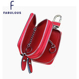 Saffiano Leather Car Key Holder Double Zipper Smart Key Chain