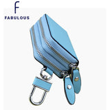 Saffiano Leather Car Key Holder Double Zipper Smart Key Chain