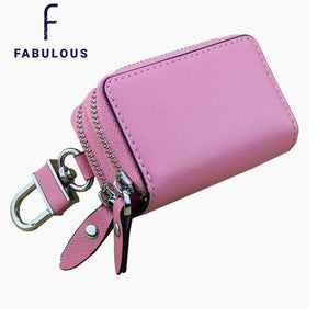 Saffiano Leather Car Key Holder Double Zipper Smart Key Chain