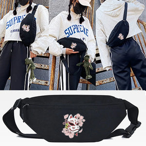 Sakura Fox Print Waist Bag Canvas Chest Pack Purse Large Phone Bag