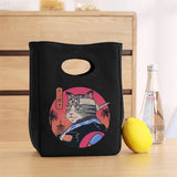 Samurai Cat Print Lunch Bag Cooler Tote Insulated Box Canvas Picnic Women