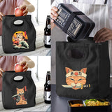 Samurai Cat Print Lunch Bag Cooler Tote Insulated Box Canvas Picnic Women