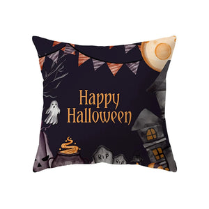 Halloween Horror Pumpkin Bat Print Cushion Cover