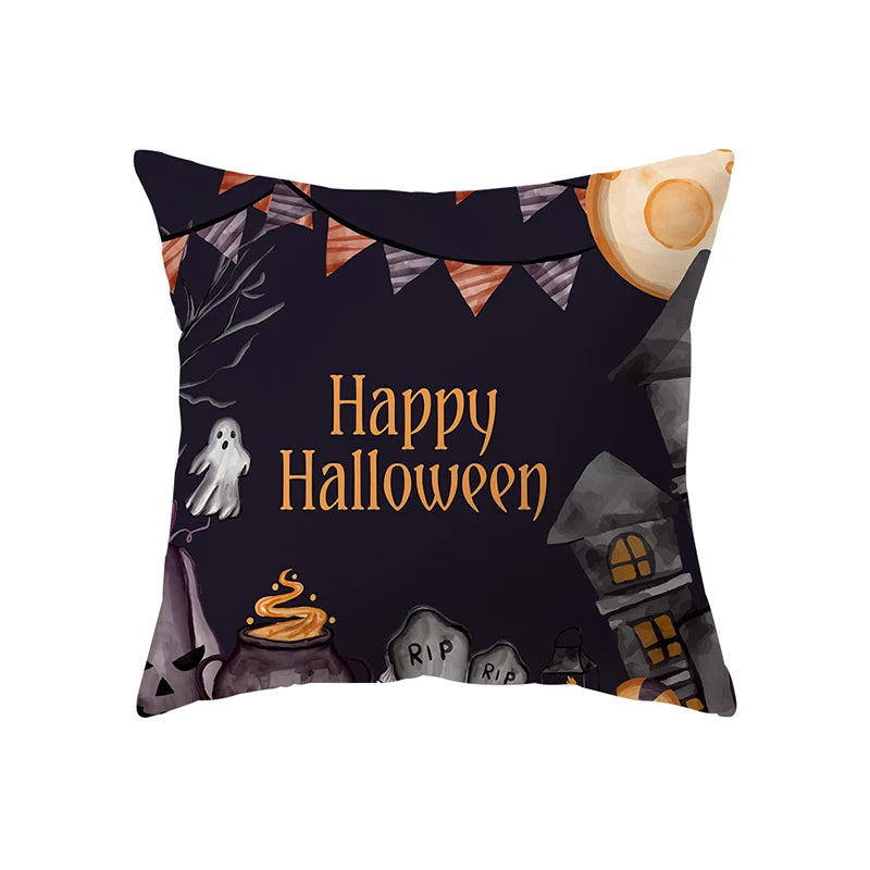 Halloween Horror Pumpkin Bat Print Cushion Cover