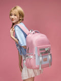 Pink Striped School Backpack for Teenage Girls Soft Fabric