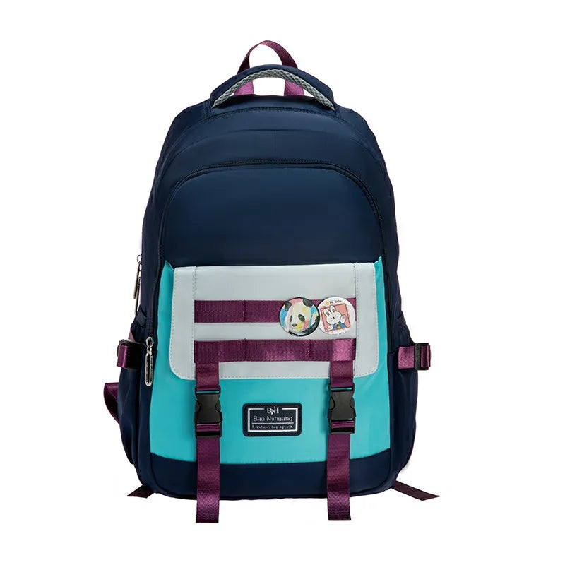 Pink Striped School Backpack for Teenage Girls Soft Fabric