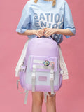 Pink Striped School Backpack for Teenage Girls Soft Fabric
