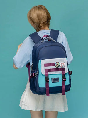 Pink Striped School Backpack for Teenage Girls Soft Fabric