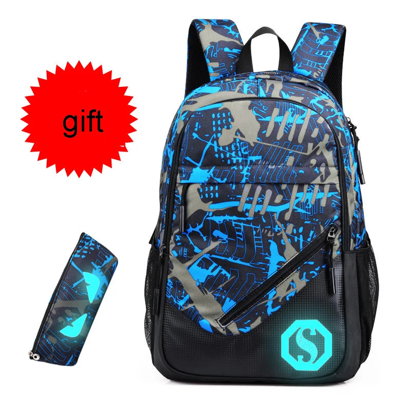 Luminous Zipper School Backpack for Teenagers