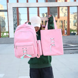 Teen Girls Canvas School Backpack Set Lace Shoulder Bag High Capacity 3 Pcs