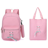 Teen Girls Canvas School Backpack Set Lace Shoulder Bag High Capacity 3 Pcs