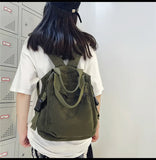College Canvas Backpack Large Capacity Khaki Bag
