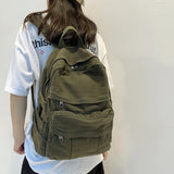 Canvas Backpack Large Capacity Khaki College Teen Computer Bag