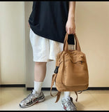 College Canvas Backpack Large Capacity Khaki Bag