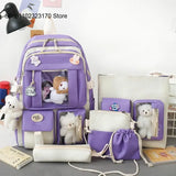 Girls Large Capacity Backpack with Many Pockets - 5-Piece Winter Women Backpack