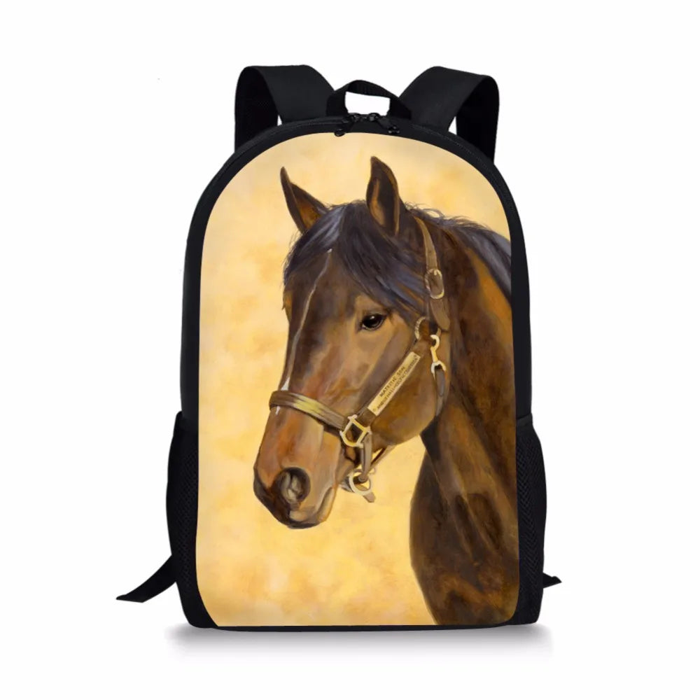 Vintage Horse School Bag for Teen Girls Boys