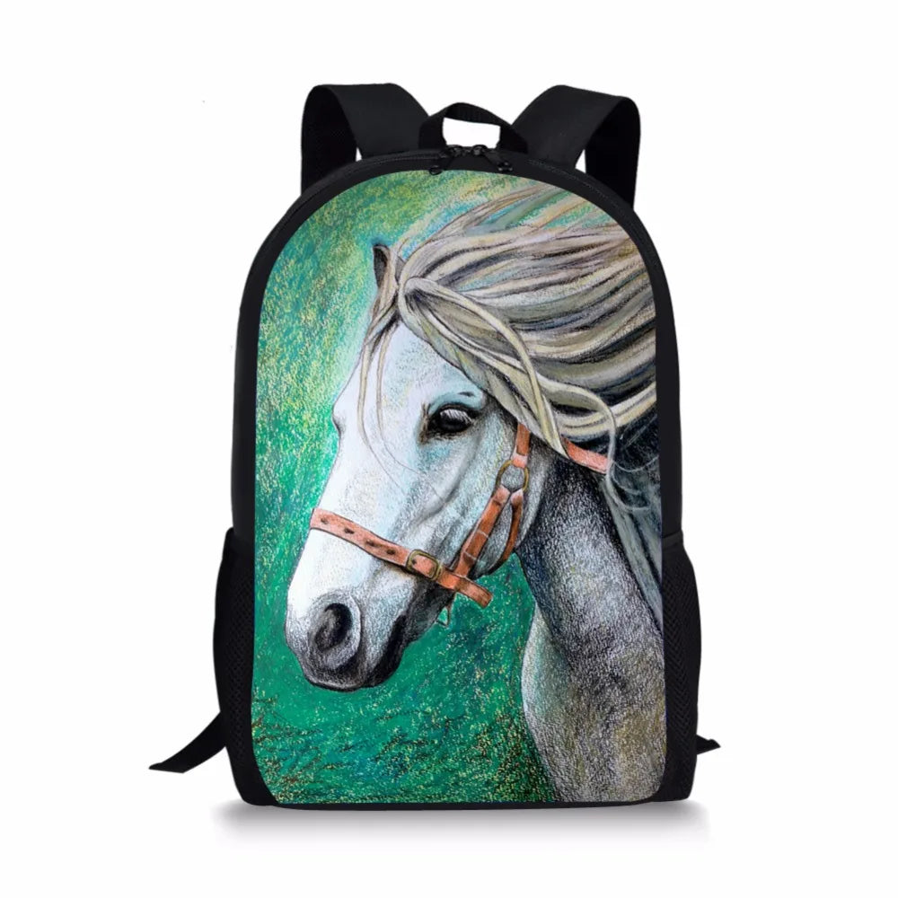 Vintage Horse School Bag for Teen Girls Boys