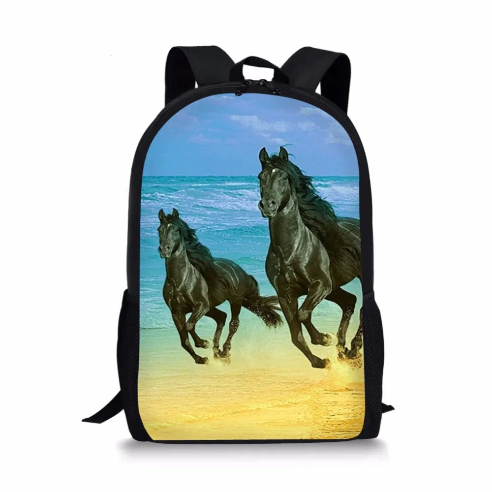 Vintage Horse School Bag for Teen Girls Boys