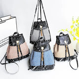 Women's Woven Drawstring Backpack Large Capacity Travel Bag