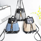 Women's Woven Drawstring Backpack Large Capacity Travel Bag