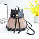 Women's Woven Drawstring Backpack Large Capacity Travel Bag