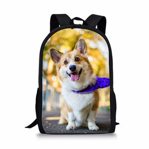 3D Welsh Corgi Pembroke Dog Print Kids School Bag