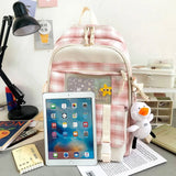 Girls Plaid Nylon Laptop Backpack Large Capacity School Bag