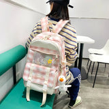 Girls Plaid Nylon Laptop Backpack Large Capacity School Bag