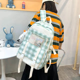 Girls Plaid Nylon Laptop Backpack Large Capacity School Bag